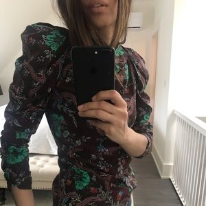 ISABEL MARANT PRINTED GATHERED SHOULDER BLOUSE 38